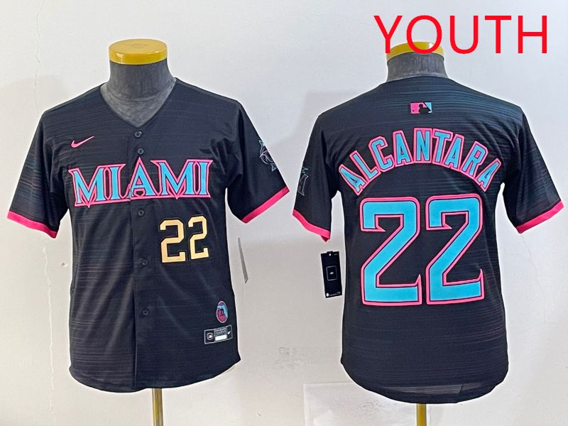 Youth 2025 Miami Marlins #22 Alcantara Black Joint Name Nike MLB Jersey style 3->youth mlb jersey->Youth Jersey